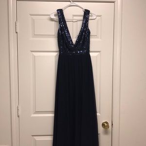 Lulus Elegant Encounter Navy Blue Sequin Maxi
